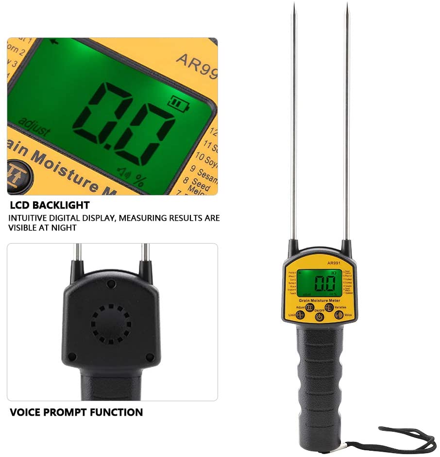 Portable Hay Moisture Meter Digital LCD Grain Moisture Meter For Wheat Corn Rice Peanut Soybean