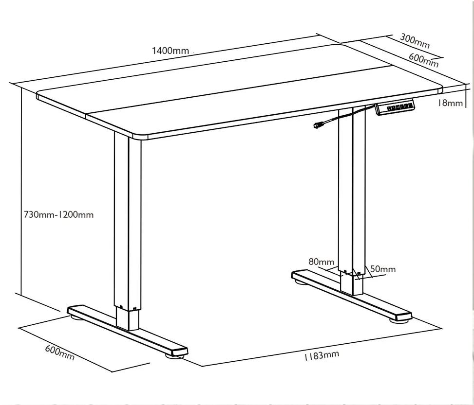 140cm x 60cm Electronic Stand Up Desk Table Office Furniture Modern Ergonomic Standing Frame Adjustable Black