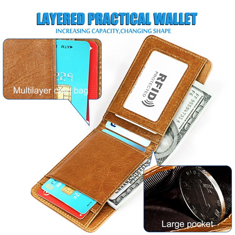 Men 100% Genuine Cow Leather Wallet Card RFID Purse BLACK or Brown