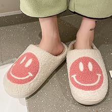 Smile Smiley Face Slippers House Shoe Slip-on Cozy Indoor Anti-Skid - Black White Yellow