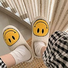 Smile Smiley Face Slippers House Shoe Slip-on Cozy Indoor Anti-Skid - Black White Yellow