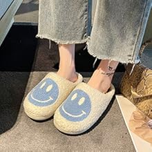 Smile Smiley Face Slippers House Shoe Slip-on Cozy Indoor Anti-Skid - Black White Yellow