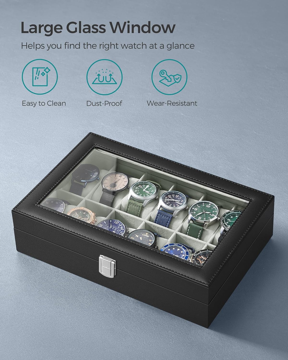 Watch Display Holder Organizer Box Case Jewelry 12 pod black