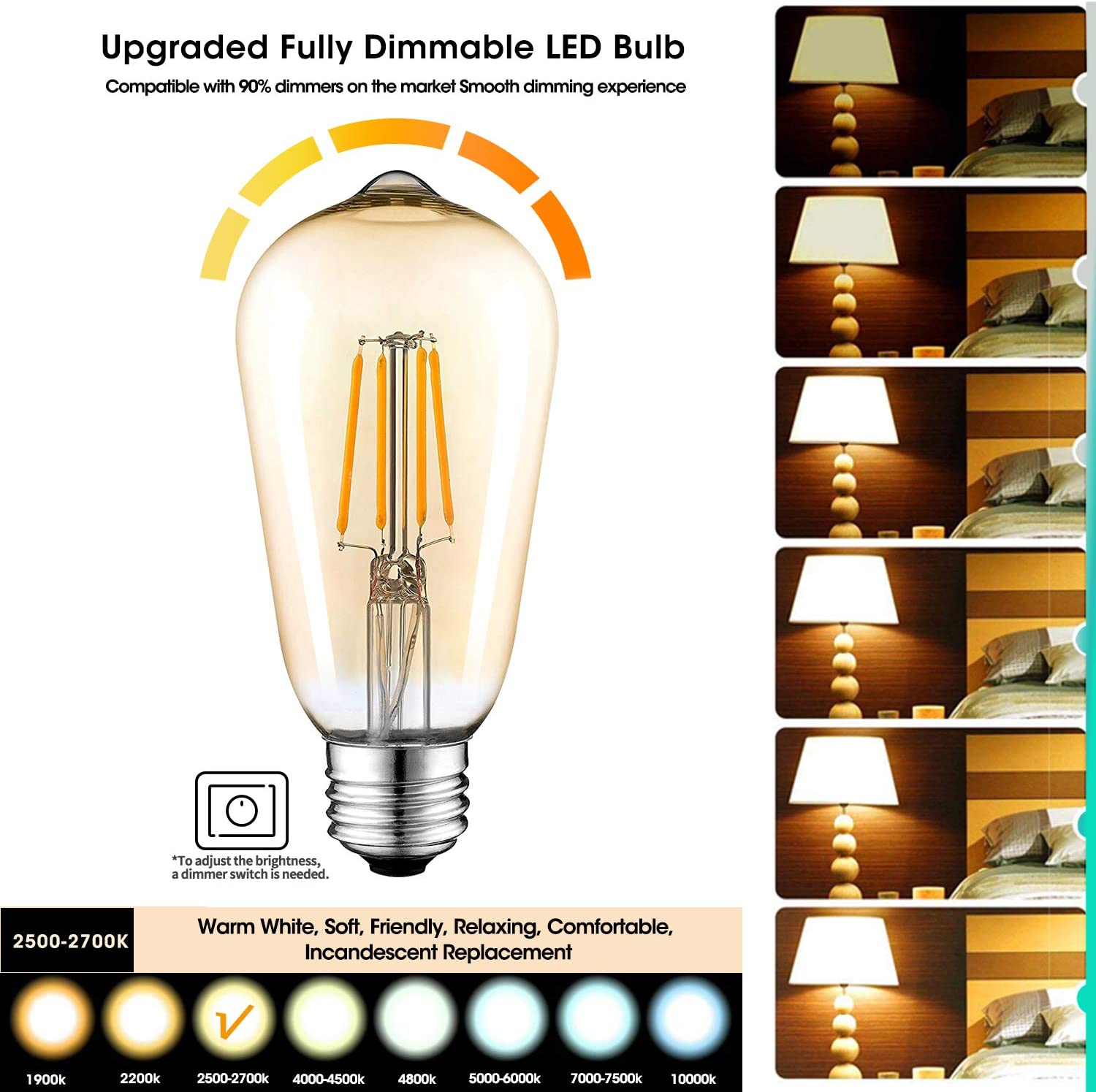 4W LED Filament Edison Amber Warm White Light Bulb B22 PIN Dimmable Tint Lamp E27 Screw