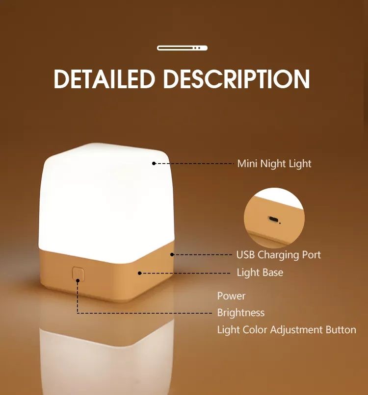 Night Light Touch Bedrooms Portable Table Bedside Lamps Rechargeable Children Baby Cube Rectangular