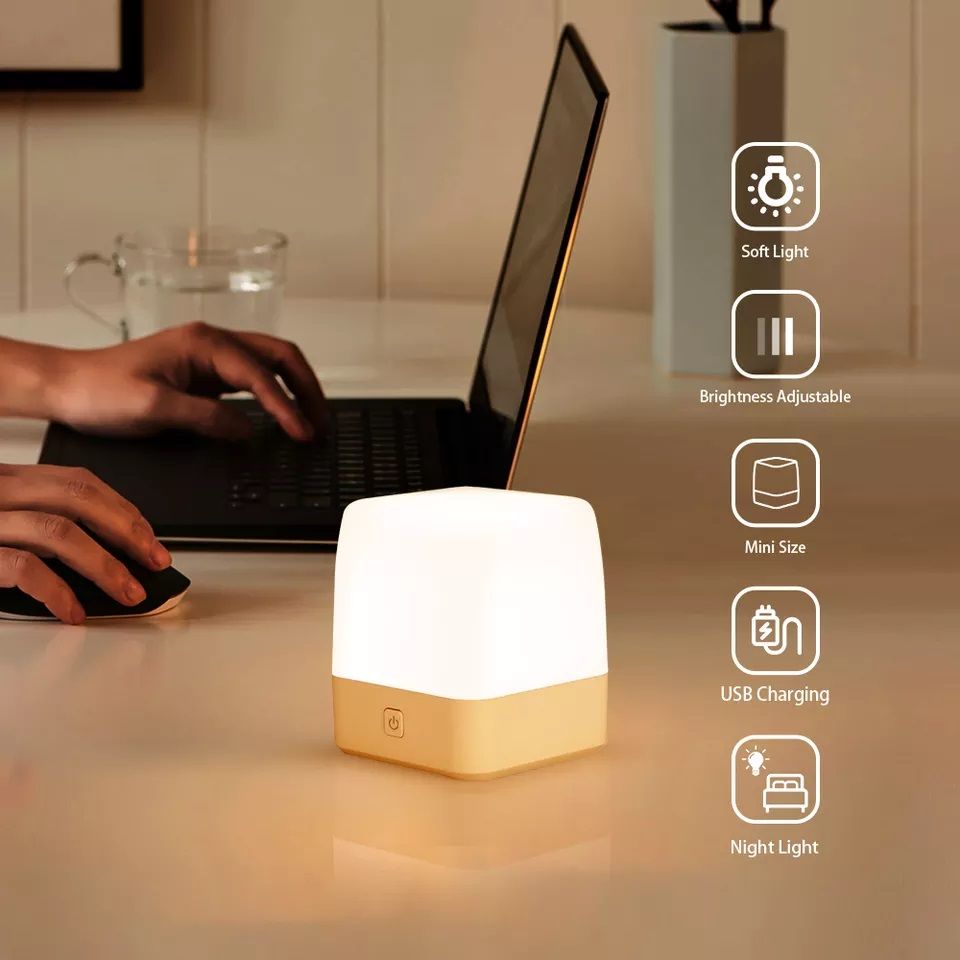 Night Light Touch Bedrooms Portable Table Bedside Lamps Rechargeable Children Baby Cube Rectangular