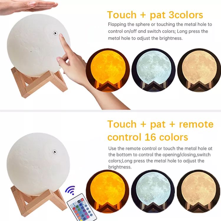 Night Light Touch Moon Lamp16 Colors 3D Stand & Remote Control, Dimmable & Time Setting Rechargeable Lover Birthday Day Gift Bedrooms Portable Table Bedside Lamps Rechargeable LED