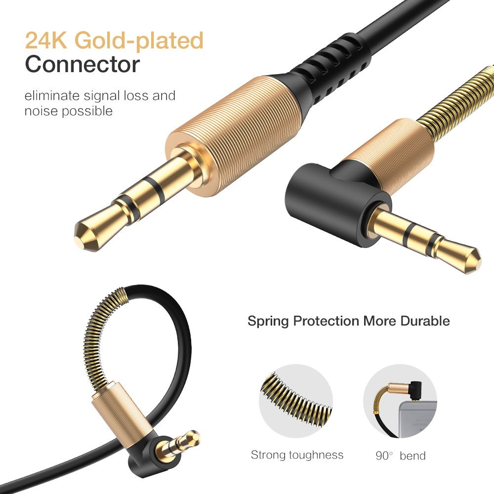 3.5 Audio Cable Car Aux Cord Headphones Car Jack L Shape Elbow 90 degree spring
