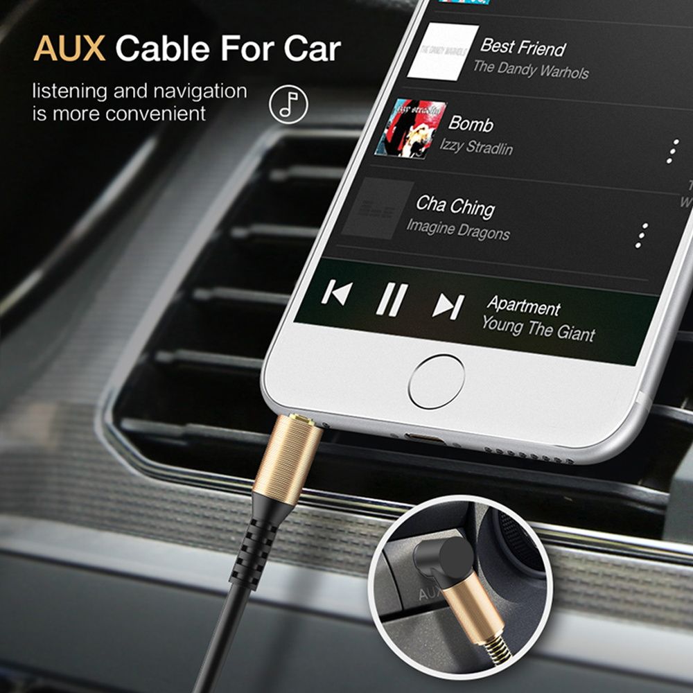 3.5 Audio Cable Car Aux Cord Headphones Car Jack L Shape Elbow 90 degree spring
