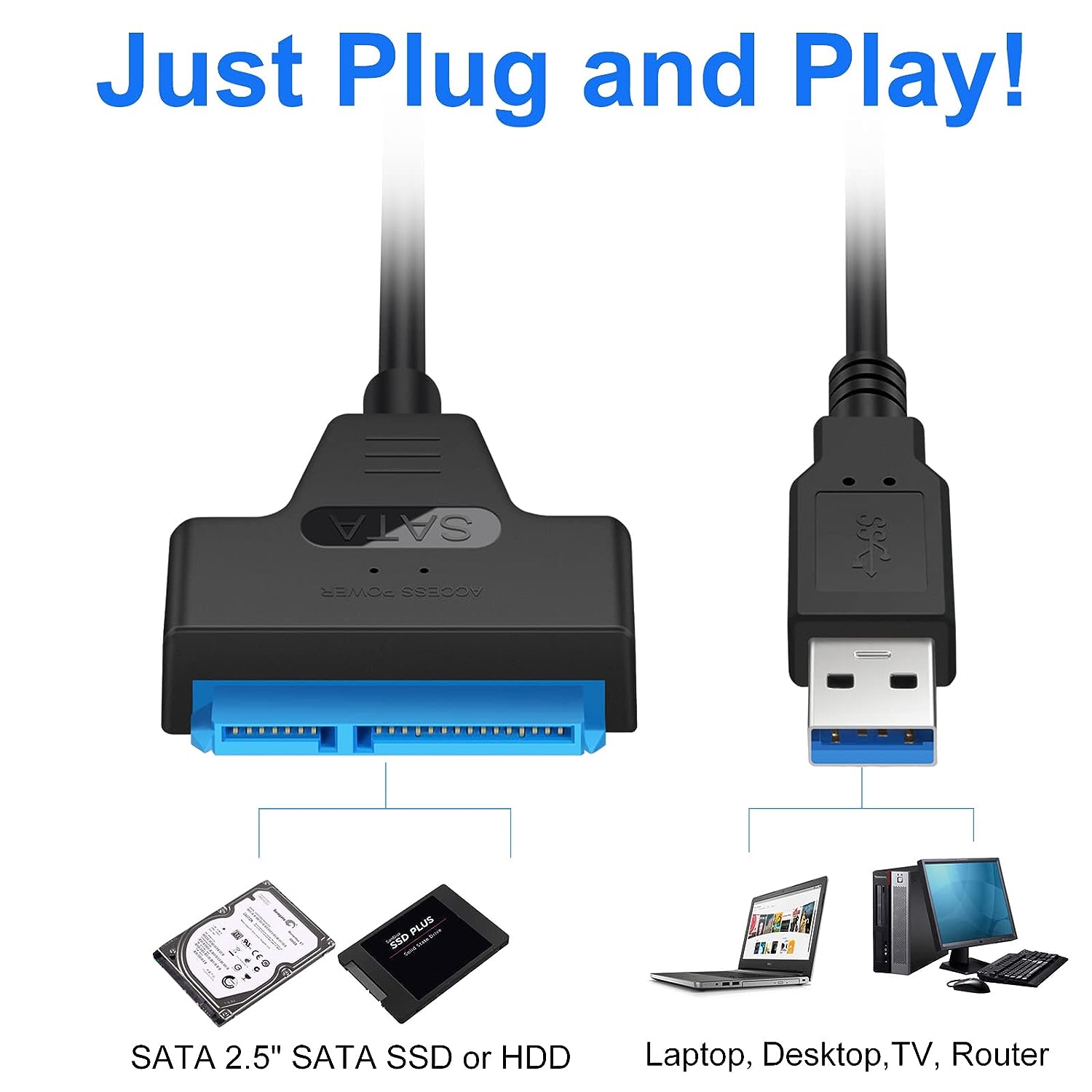 SATA to USB 3.0 Adapter Cable for 2.5 inch HDD/SSD, Hard Drive Adapter Converter
