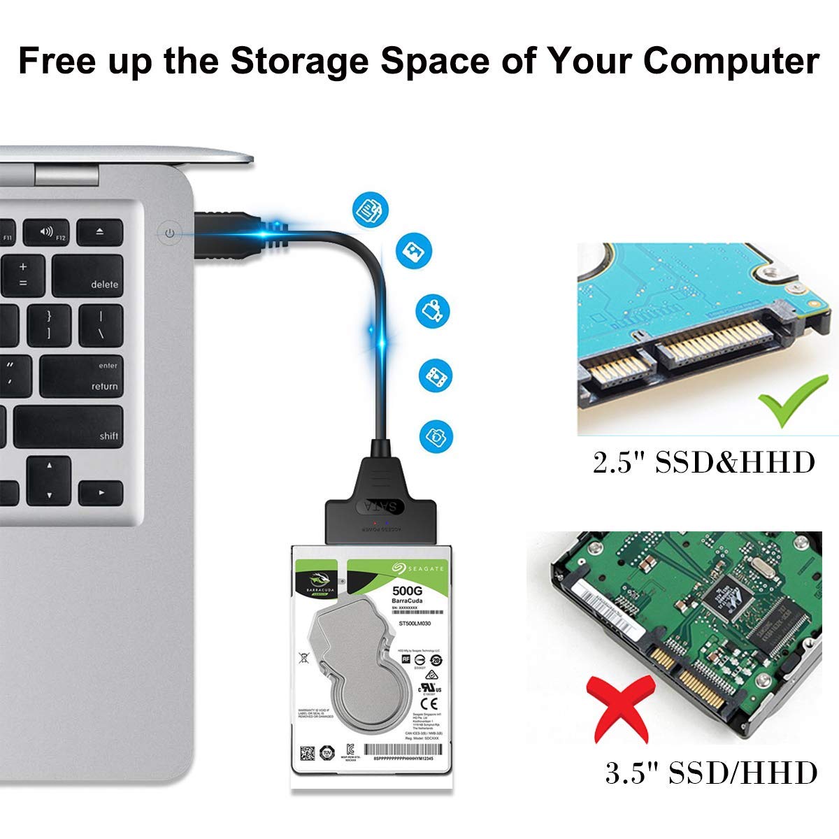 SATA to USB 3.0 Adapter Cable for 2.5 inch HDD/SSD, Hard Drive Adapter Converter