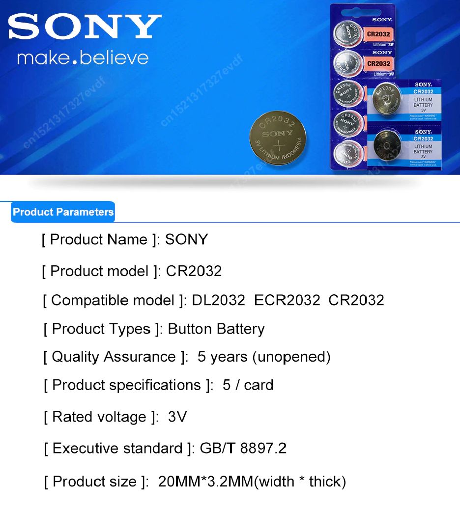 Sony Cr2032 Cell 3V Lithium Battery 5pcs Cr 2032 Cmos Batteries Car Alarm Key
