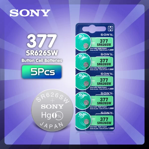 Sony Original SR626SW 377 AG4 1.55V Battery X 5 Pc