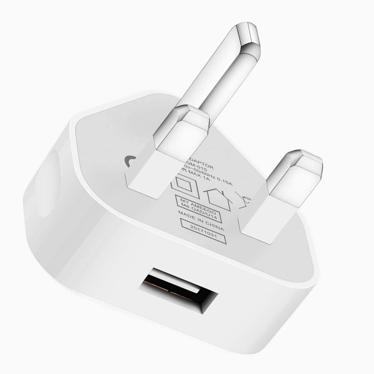 UK 3 Pin Plug USB Mains Charger Adapter, 1AMP 1000mAh Fast Speed Universal Travel USB Wall Charger For IPhone,iPad, IPod And Samsung Galaxy Tab, HTC, Tablet & USB Socket Devices White