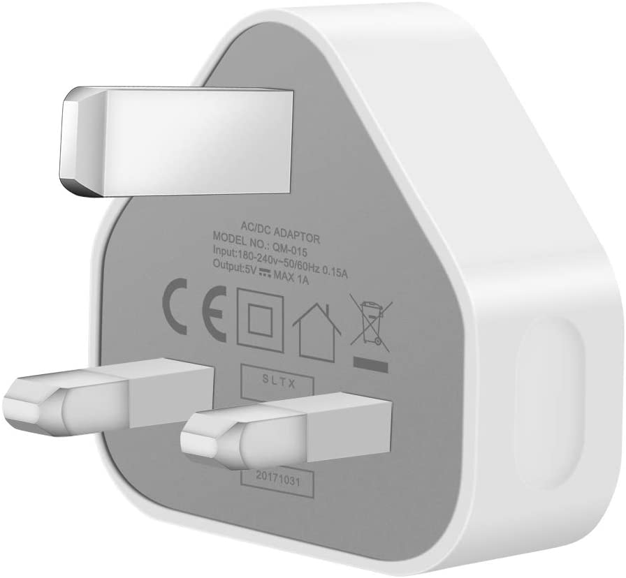 UK 3 Pin Plug USB Mains Charger Adapter, 1AMP 1000mAh Fast Speed Universal Travel USB Wall Charger For IPhone,iPad, IPod And Samsung Galaxy Tab, HTC, Tablet & USB Socket Devices White