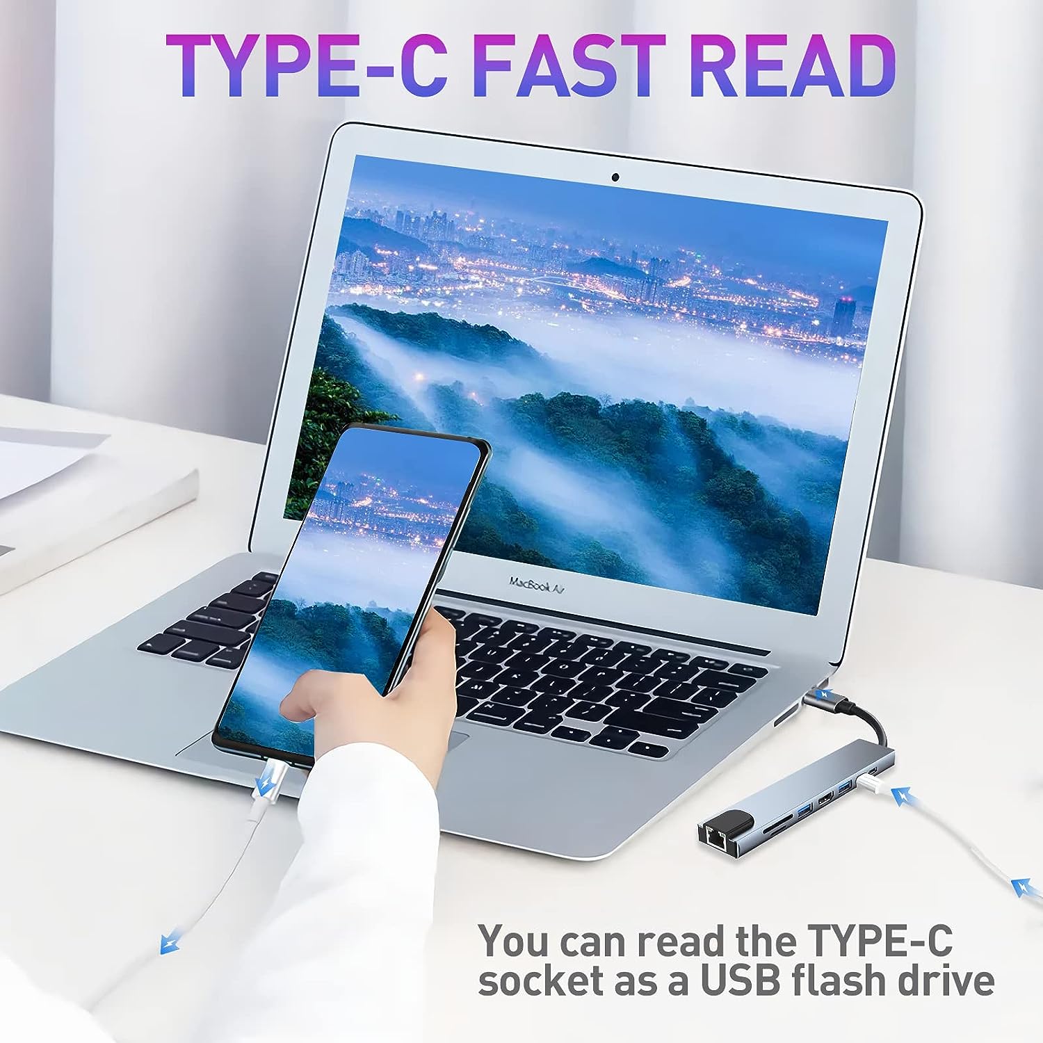 USB Hub Type c Hub Adapter, 8 in 1 with Ethernet, 4K HDMI,USB 3.02, 87W PD, USB-C Data Port and SD/TF Docking Station Compatible with MacBook and Other USB-C Laptops