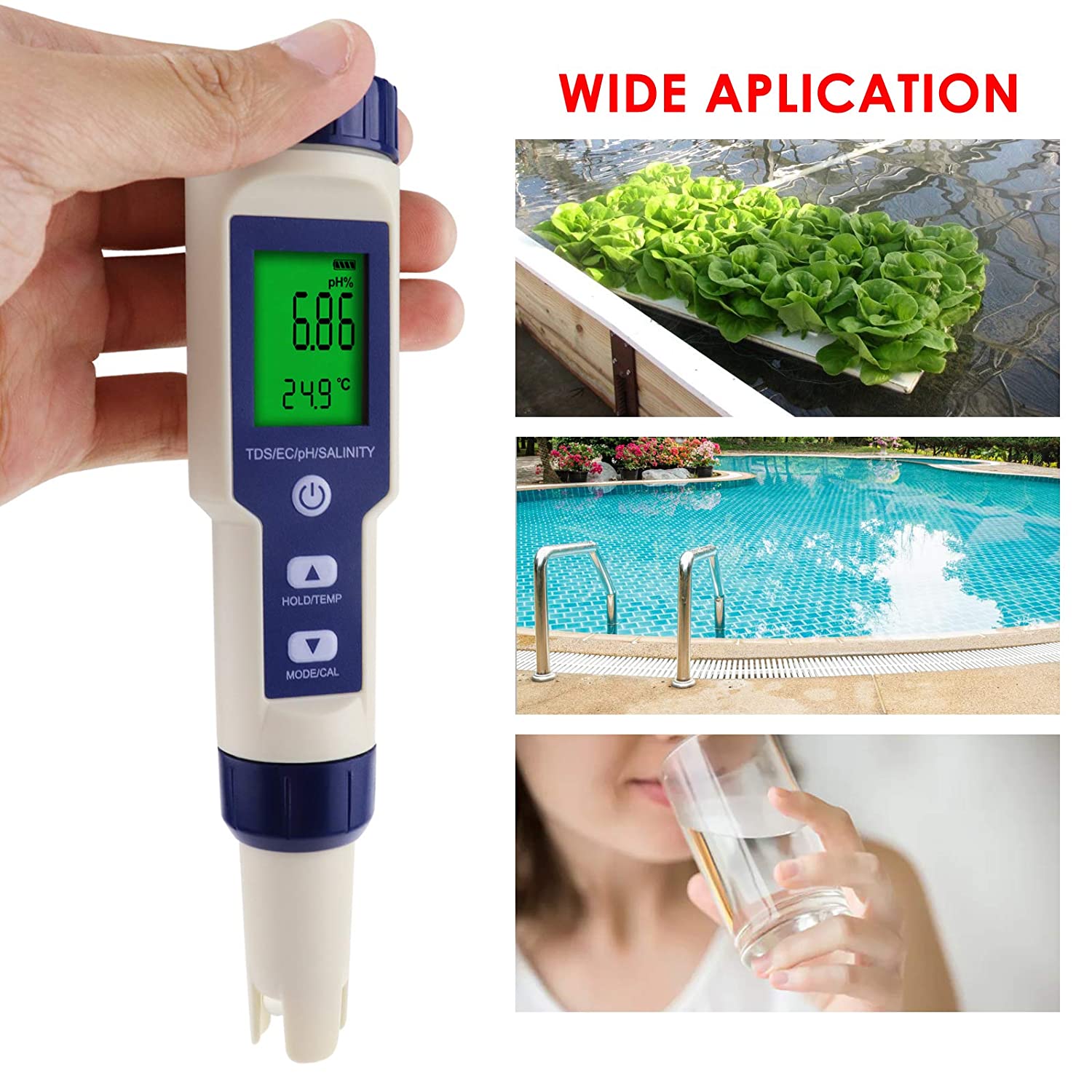 5 In 1 Digital PH Meter With TDS EC Salinity Temperature Measurement Waterproof PH TDS Temp 0.01 Resolution High Accuracy Pen Type Tester, Water Tester For Water, Wine, Spas, Aquariums