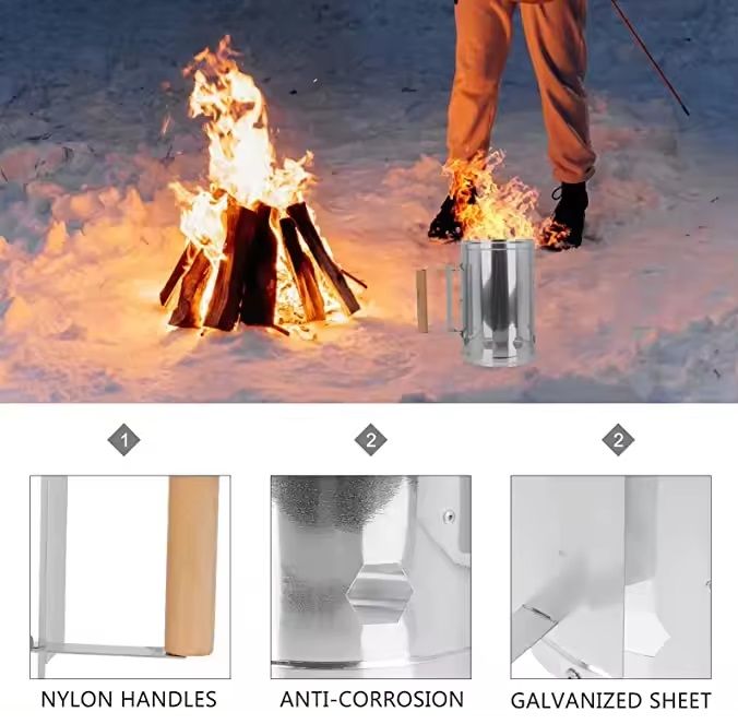 2 PACK Grill BBQ Stove Chimney Charcoal And Blower Starter Fireplace Accessories Tools