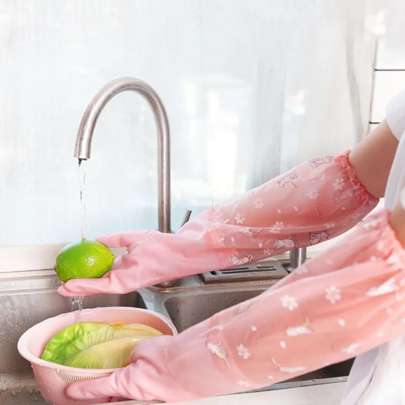Domestic Rubber Gloves Dishwashing All Purpose Silicon Latex Kitchen Toilet Protective House Home Use Pink Blue