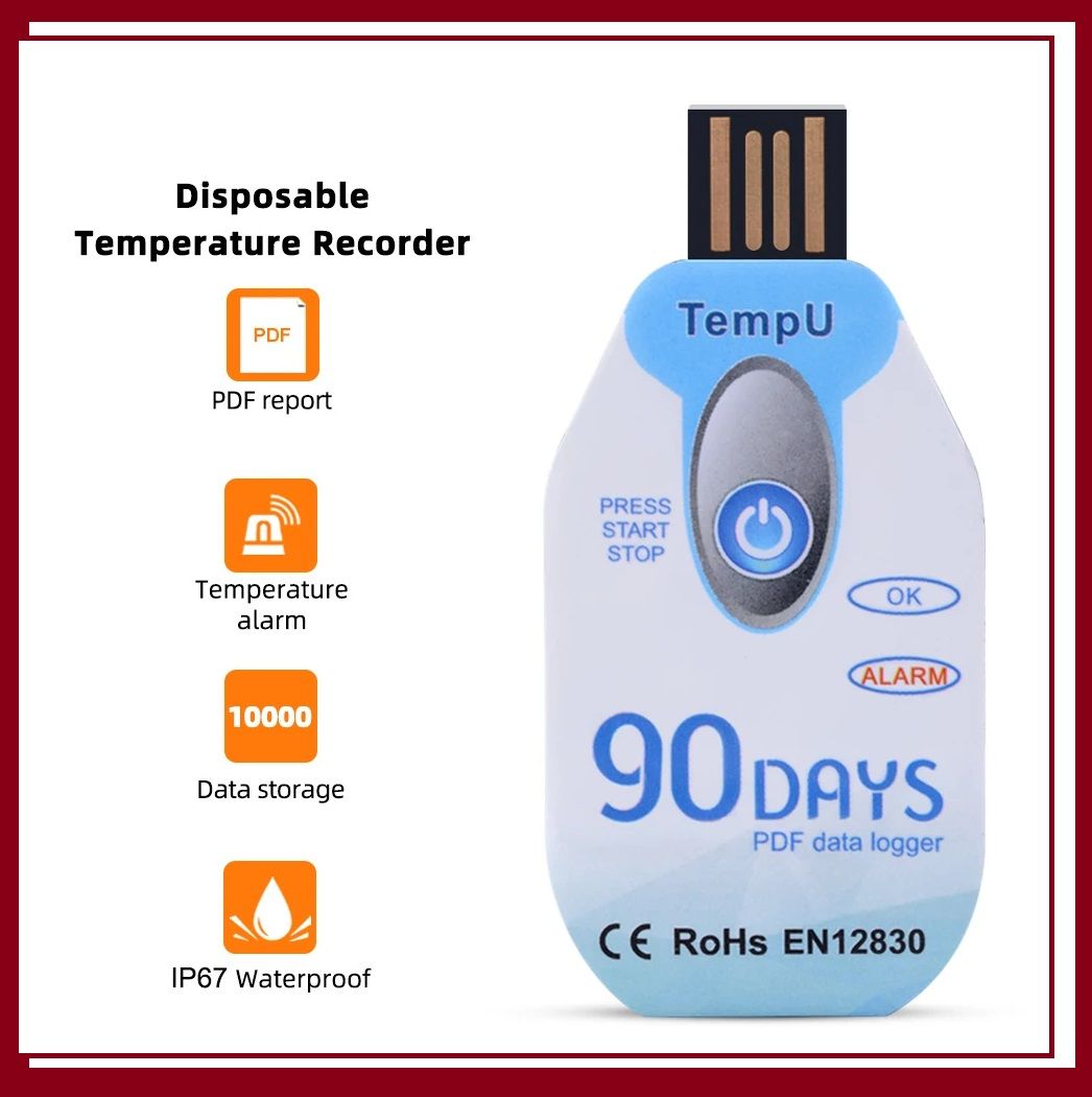 90 days Datalogger Disposable temperature recorder Sensor pdf export Temperature Data Logger Record for Cold Chain Fresh Pharmacy