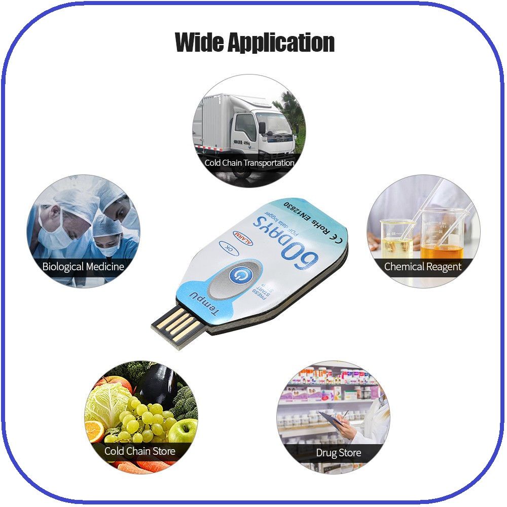 90 days Datalogger Disposable temperature recorder Sensor pdf export Temperature Data Logger Record for Cold Chain Fresh Pharmacy