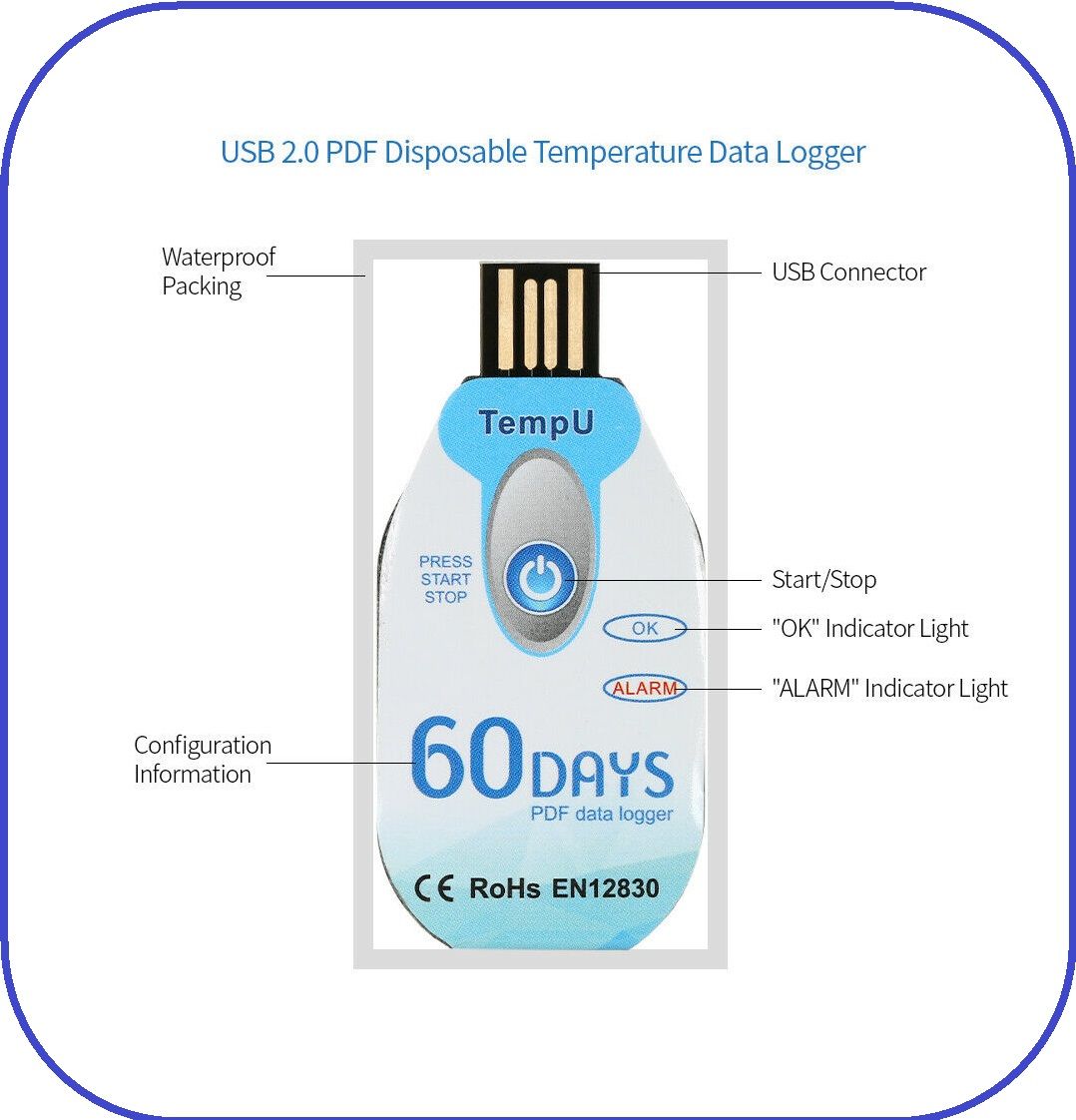 90 days Datalogger Disposable temperature recorder Sensor pdf export Temperature Data Logger Record for Cold Chain Fresh Pharmacy