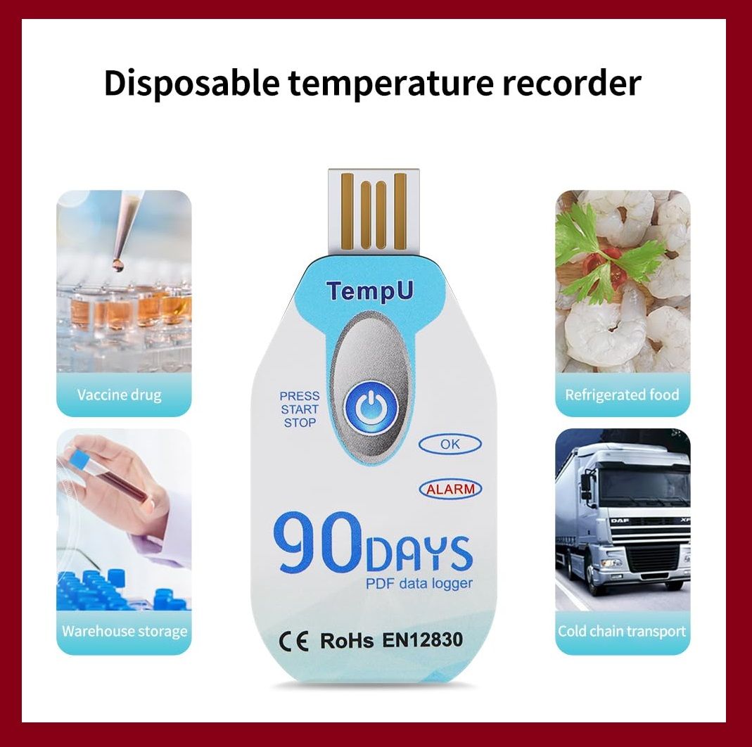 90 days Datalogger Disposable temperature recorder Sensor pdf export Temperature Data Logger Record for Cold Chain Fresh Pharmacy