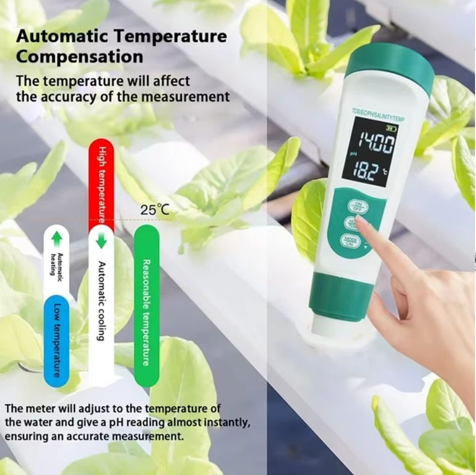5 In 1 Digital PH Meter With TDS EC Salinity Temperature Measurement Waterproof PH TDS Temp 0.01 Resolution High Accuracy Pen Type Tester, Water Tester For Water, Wine, Spas, Aquariums