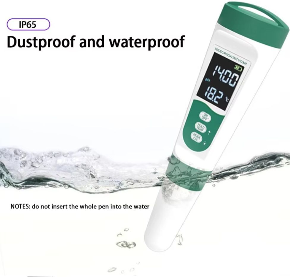 5 In 1 Digital PH Meter With TDS EC Salinity Temperature Measurement Waterproof PH TDS Temp 0.01 Resolution High Accuracy Pen Type Tester, Water Tester For Water, Wine, Spas, Aquariums