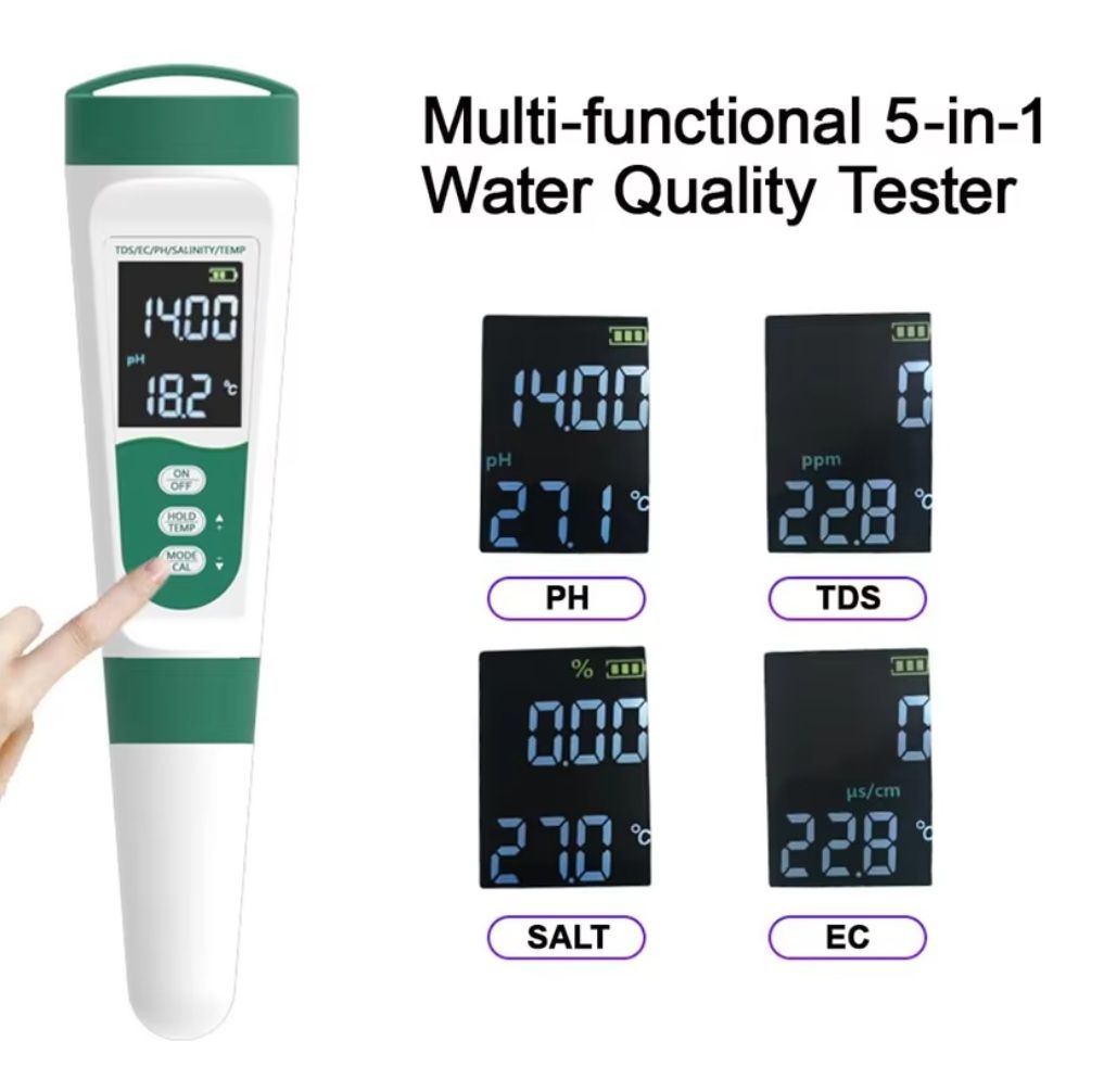 5 In 1 Digital PH Meter With TDS EC Salinity Temperature Measurement Waterproof PH TDS Temp 0.01 Resolution High Accuracy Pen Type Tester, Water Tester For Water, Wine, Spas, Aquariums