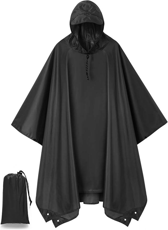 Hooded Rain Poncho for Adult, Waterproof Lightweight Raincoat for Hiking Camping