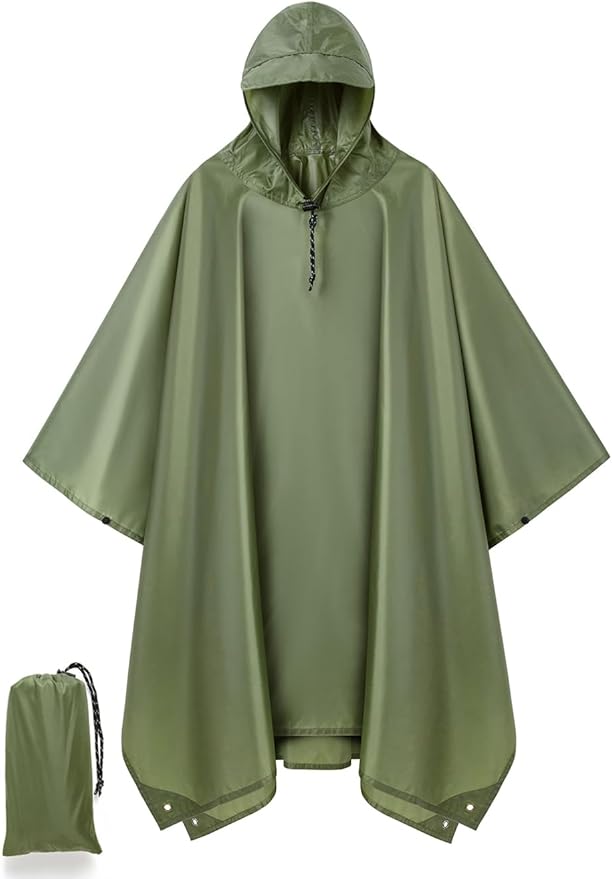 Hooded Rain Poncho for Adult, Waterproof Lightweight Raincoat for Hiking Camping