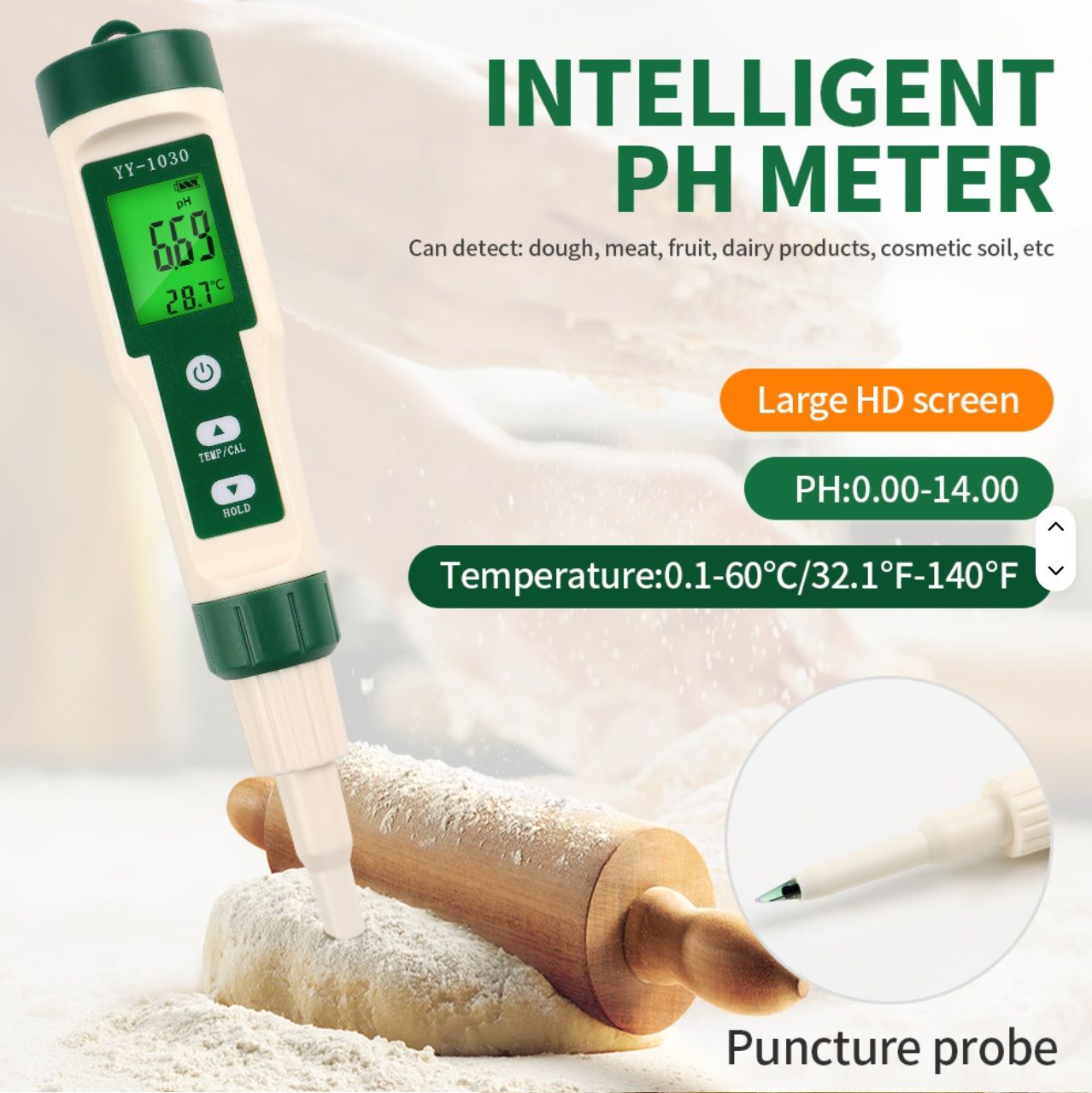 Digital Food pH Meter Accurate Waterproof Tester Sourdough Meat Cheese Bread fish