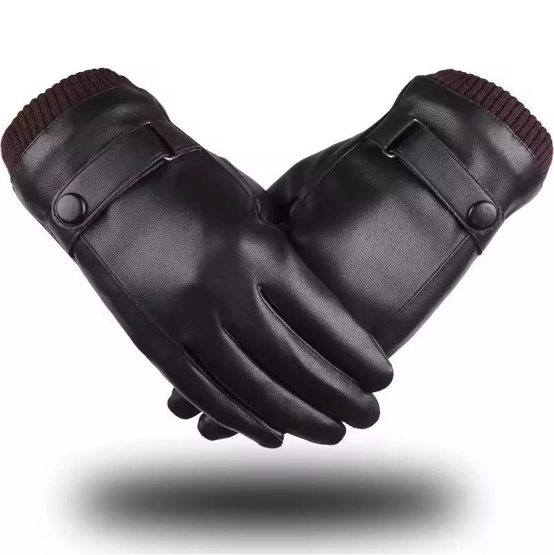 Winter mittens waterproof warm gloves PU Leather black driving riding touch screen cold