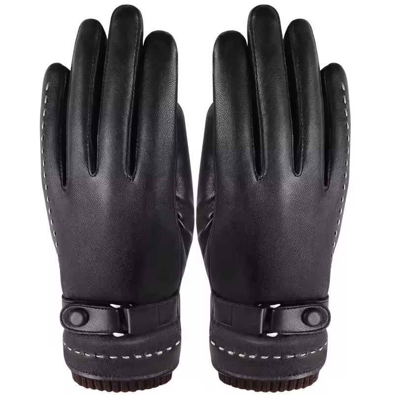 Winter mittens waterproof warm gloves PU Leather black driving riding touch screen cold