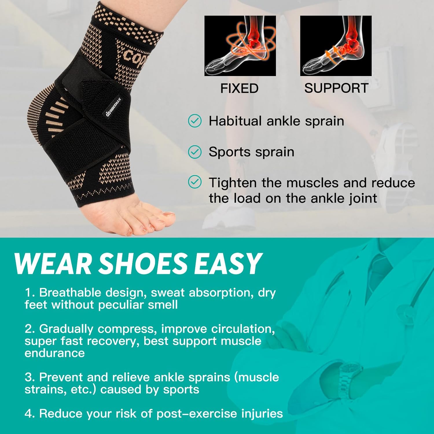 Ankle Brace Plantar Fasciitis Relief Sleeve Compression Support Sprain Protector Achilles