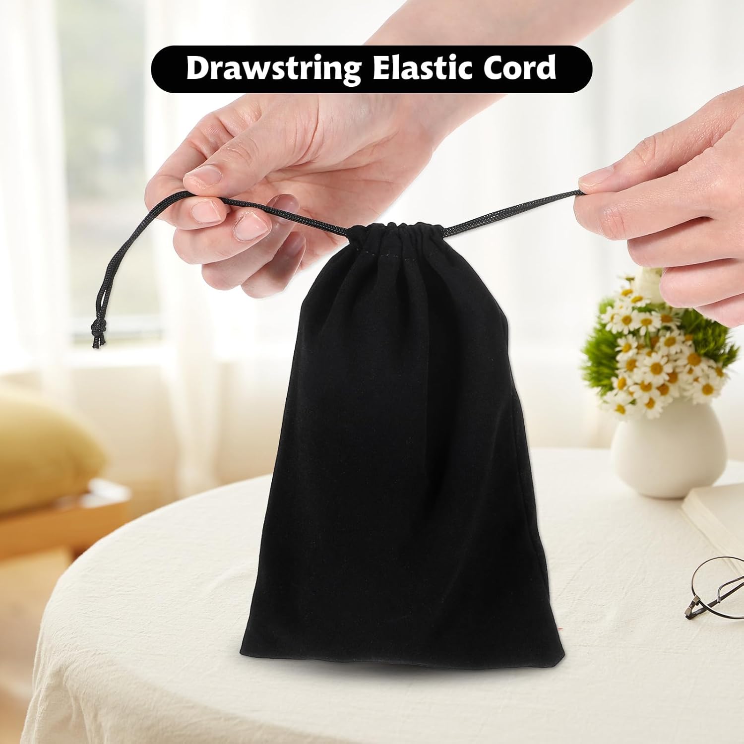 Pack of 5  Velvet Bags 15 x 20 cm Velvet Jewelry Bags with Drawstring Pouch Wedding Christmas Party-Black