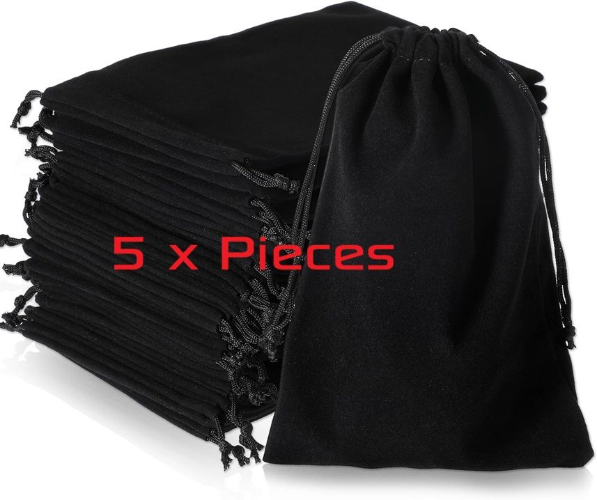Pack of 5  Velvet Bags 15 x 20 cm Velvet Jewelry Bags with Drawstring Pouch Wedding Christmas Party-Black