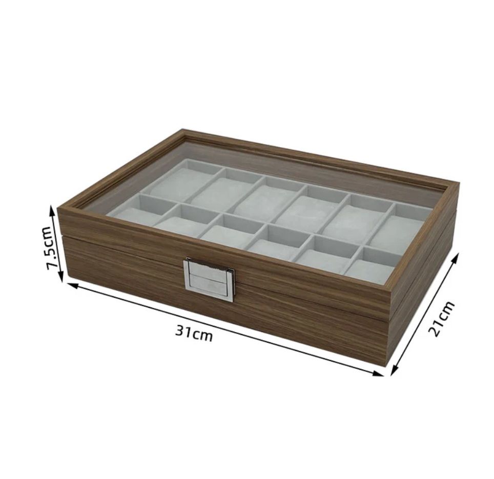 Watch Display Holder Organizer Box clock wrist Case Jewelry 12  POD PU Wooden brown SLOTS