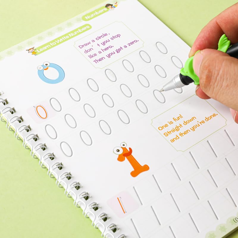 Magic Practice Copybook, Number Tracing Book for Preschoolers with Pen, Magic Calligraphy Copybook Set Practical Reusable Writing Tool Simple Hand Lettering 3-5 Years