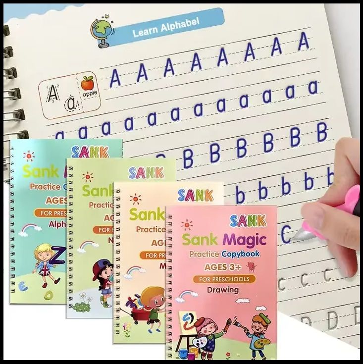 Magic Practice Copybook, Number Tracing Book for Preschoolers with Pen, Magic Calligraphy Copybook Set Practical Reusable Writing Tool Simple Hand Lettering 3-5 Years