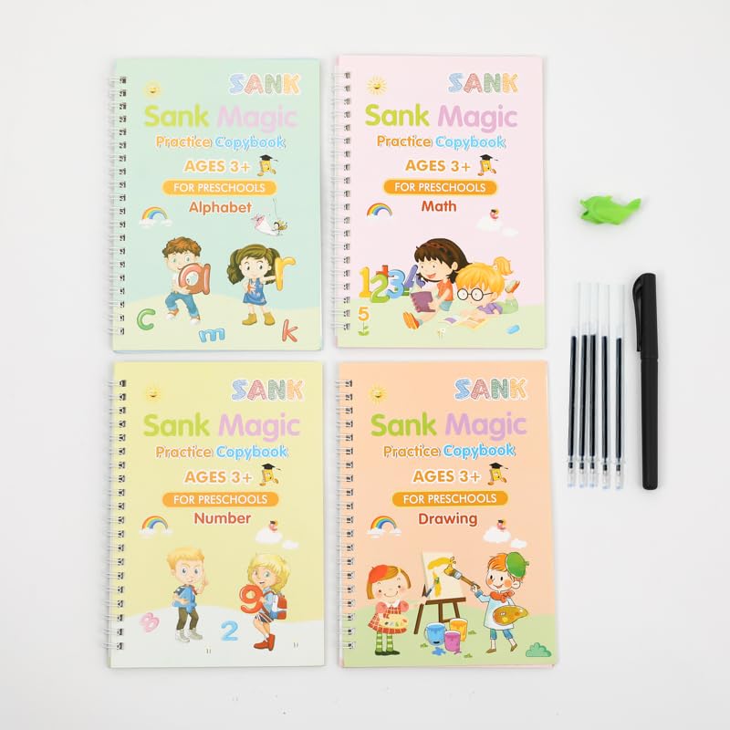 Magic Practice Copybook, Number Tracing Book for Preschoolers with Pen, Magic Calligraphy Copybook Set Practical Reusable Writing Tool Simple Hand Lettering 3-5 Years