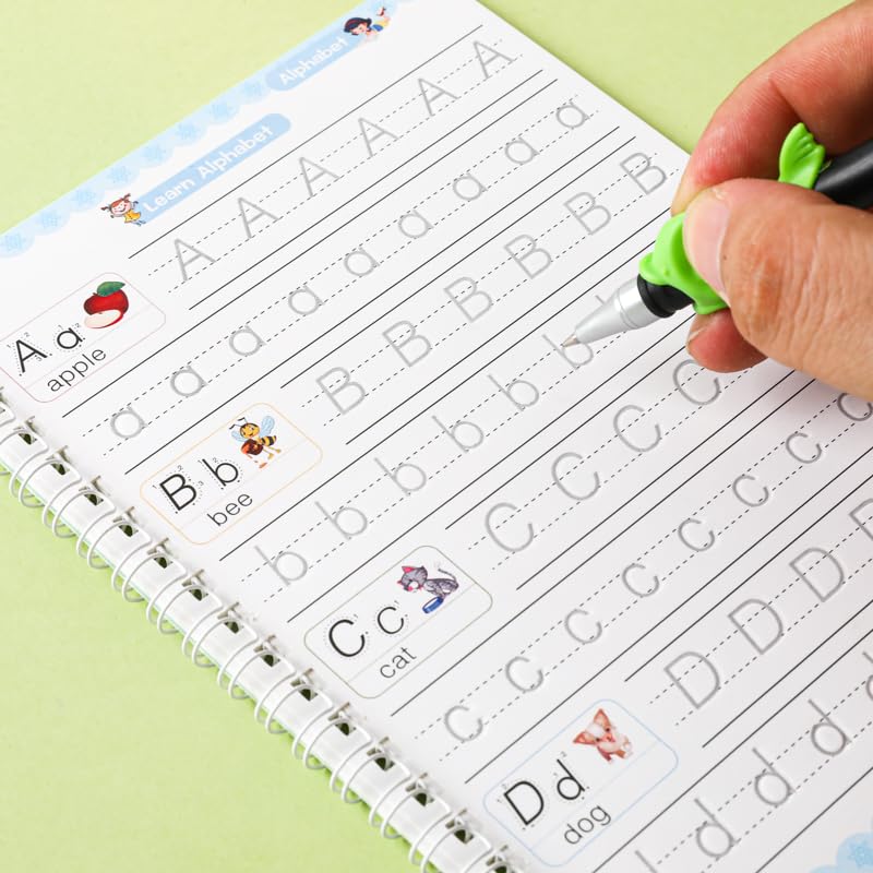 Magic Practice Copybook, Number Tracing Book for Preschoolers with Pen, Magic Calligraphy Copybook Set Practical Reusable Writing Tool Simple Hand Lettering 3-5 Years