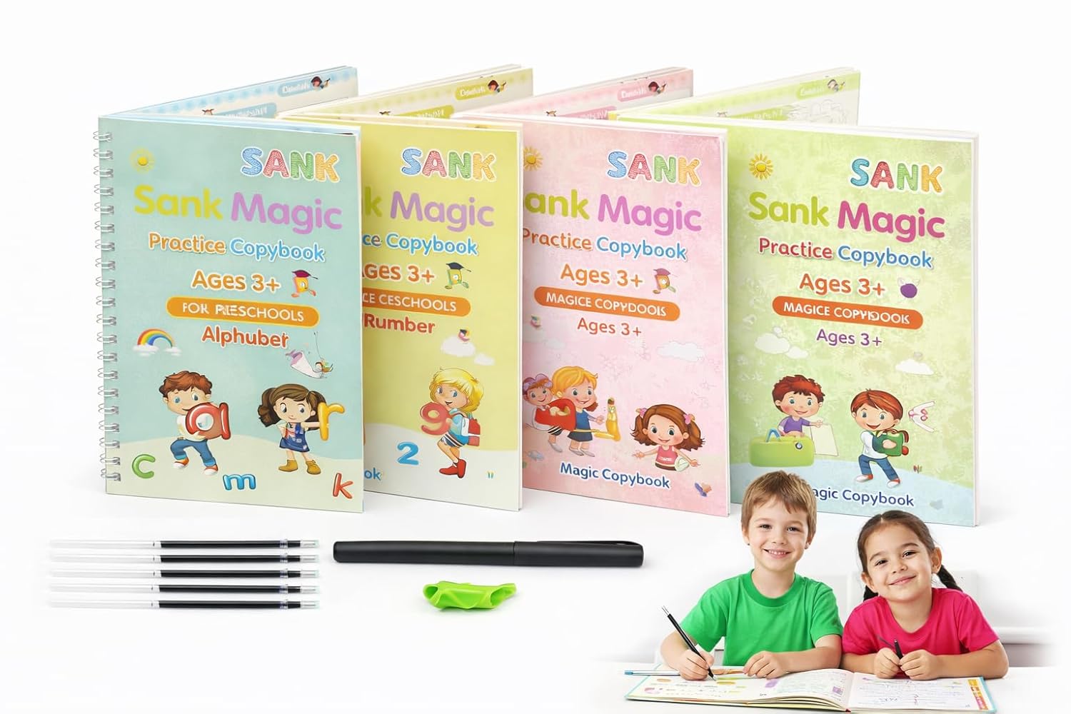 Magic Practice Copybook, Number Tracing Book for Preschoolers with Pen, Magic Calligraphy Copybook Set Practical Reusable Writing Tool Simple Hand Lettering 3-5 Years