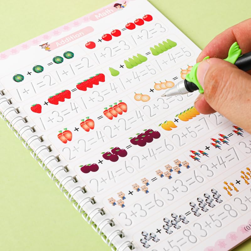 Magic Practice Copybook, Number Tracing Book for Preschoolers with Pen, Magic Calligraphy Copybook Set Practical Reusable Writing Tool Simple Hand Lettering 3-5 Years