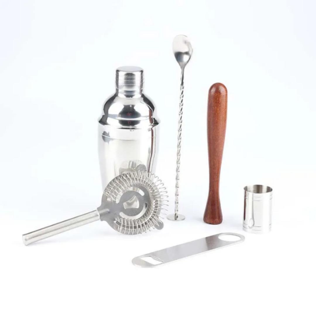 6-Piece Cocktail Shaker Set】6 piece cocktail shaker set include all your necessary bartendering kits with 24oz shaker, strainer, muddler, jigger, spoon, pour spouts. You can achive to make most specia