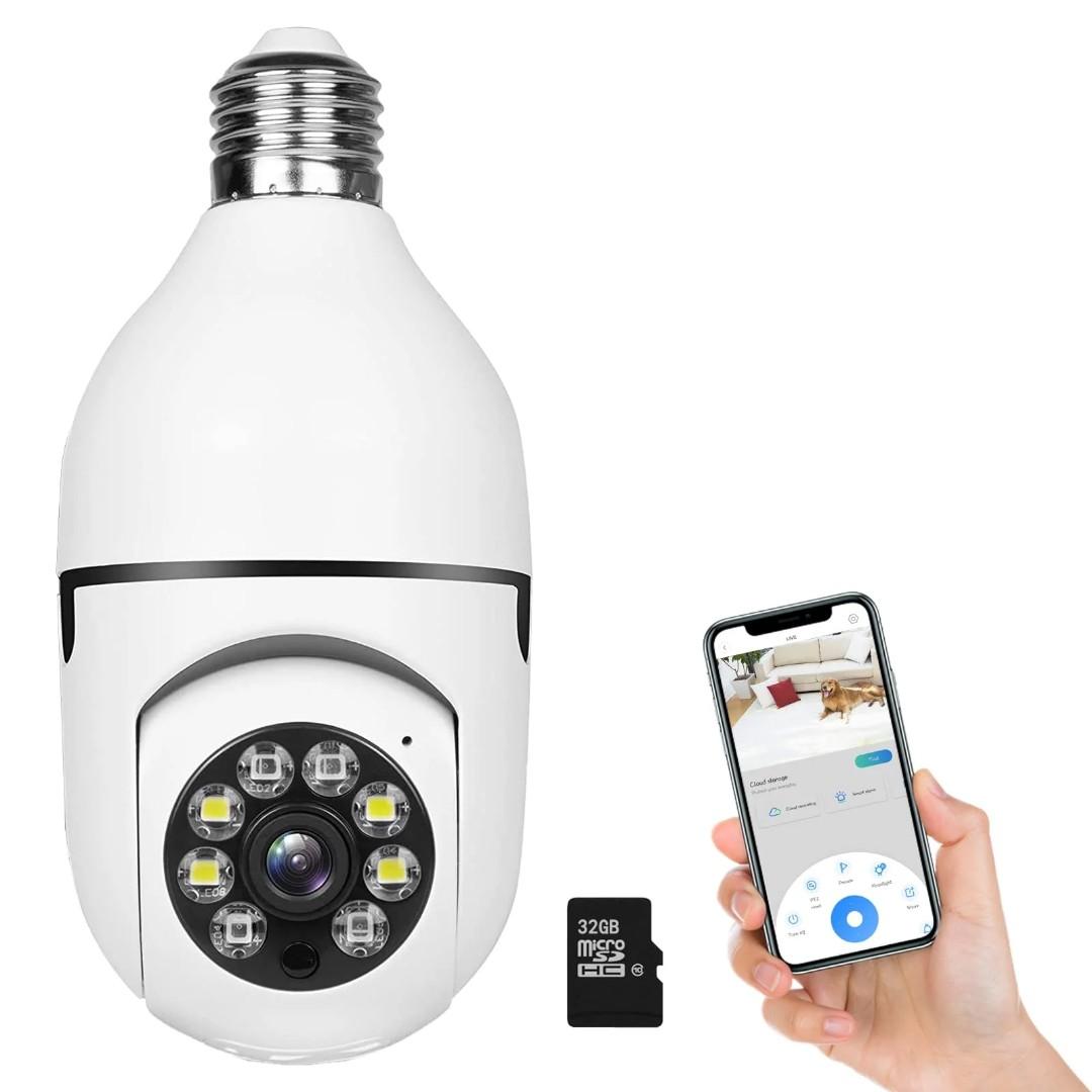 WiFi Smart Bulb Camera 360
360 Camera,
Full HD 1080P Light Bulb Camera,
2.4GHz WiFi Camera
plus free 32G SD Card