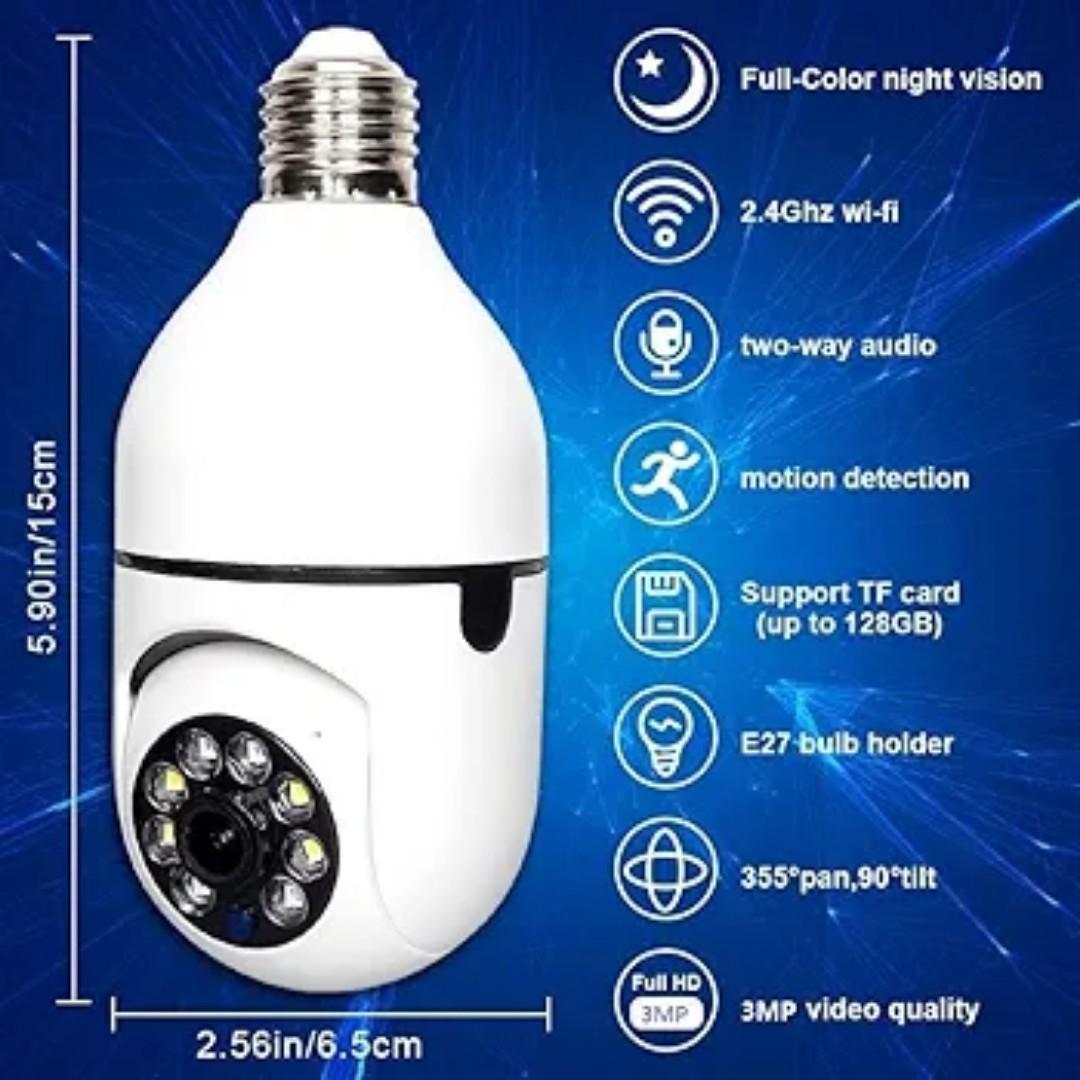 WiFi Smart Bulb Camera 360
360 Camera,
Full HD 1080P Light Bulb Camera,
2.4GHz WiFi Camera
plus free 32G SD Card