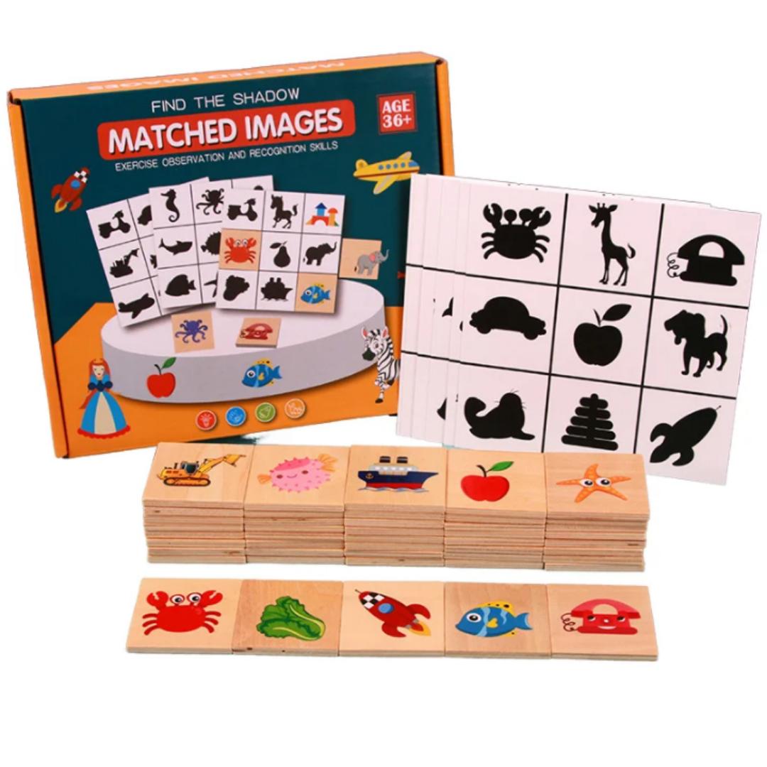 Matching Game for Kids, Shadow Matching Game, Board Game for Toddler, Wooden Developmental and Educational Toy for Shape Recognition