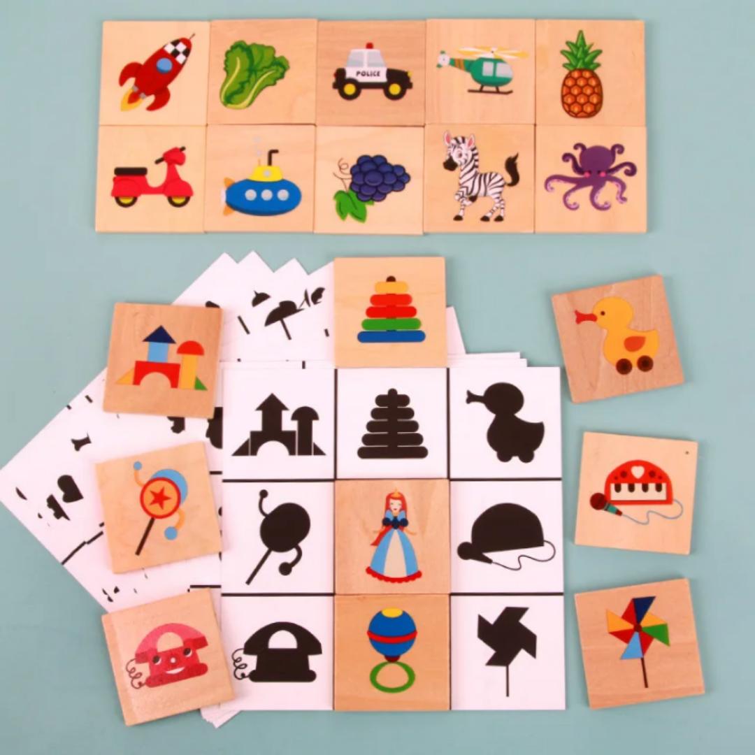 Matching Game for Kids, Shadow Matching Game, Board Game for Toddler, Wooden Developmental and Educational Toy for Shape Recognition